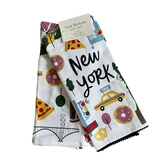 Isaac Mizrahi Kitchen Towels World Cities NEW YORK Multicolor Set of 2 NEW - Picture 2 of 9